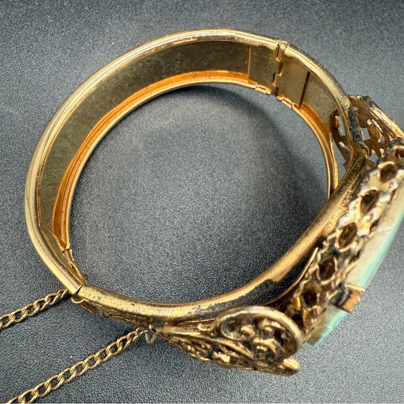 Vintage Rare 1970s Handpainted Porcelain Floral Cuff Bracelet with Safety - Picture 5 of 17